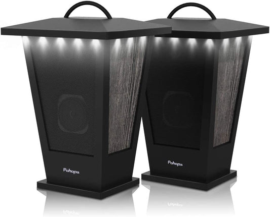Bluetooth Speakers Waterproof, 2 Packs True Wireless Stereo Sound 20W Speakers Dual Pairing Lantern Indoor Outdoor Speakers with 20 Piece LED Lights, Rich Bass, Pinao Black